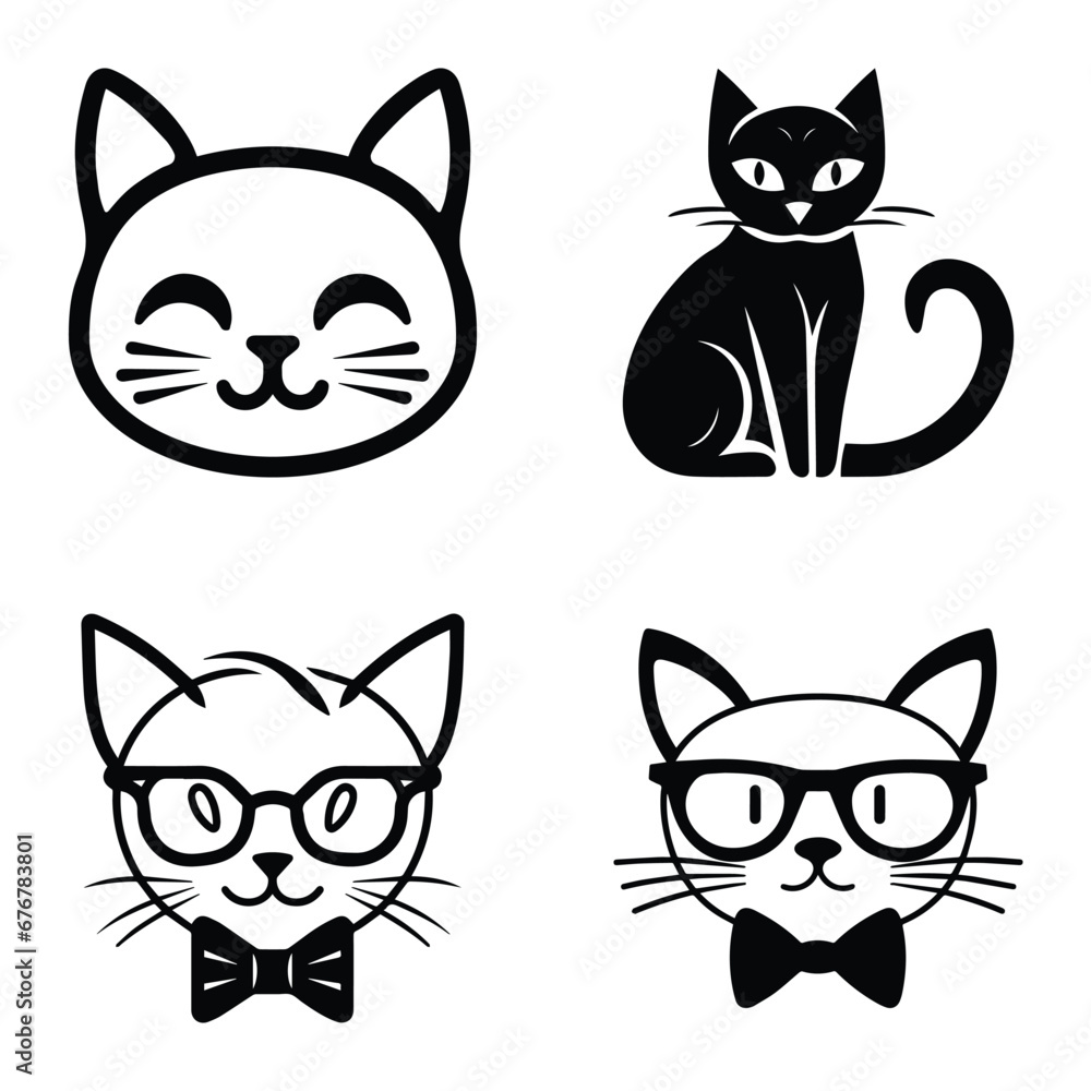 Cats3 Flat Icon Set Isolated On White Background