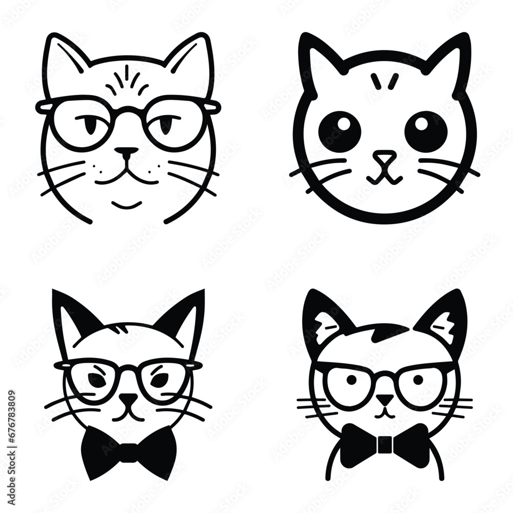 Obraz premium Cats3 Flat Icon Set Isolated On White Background