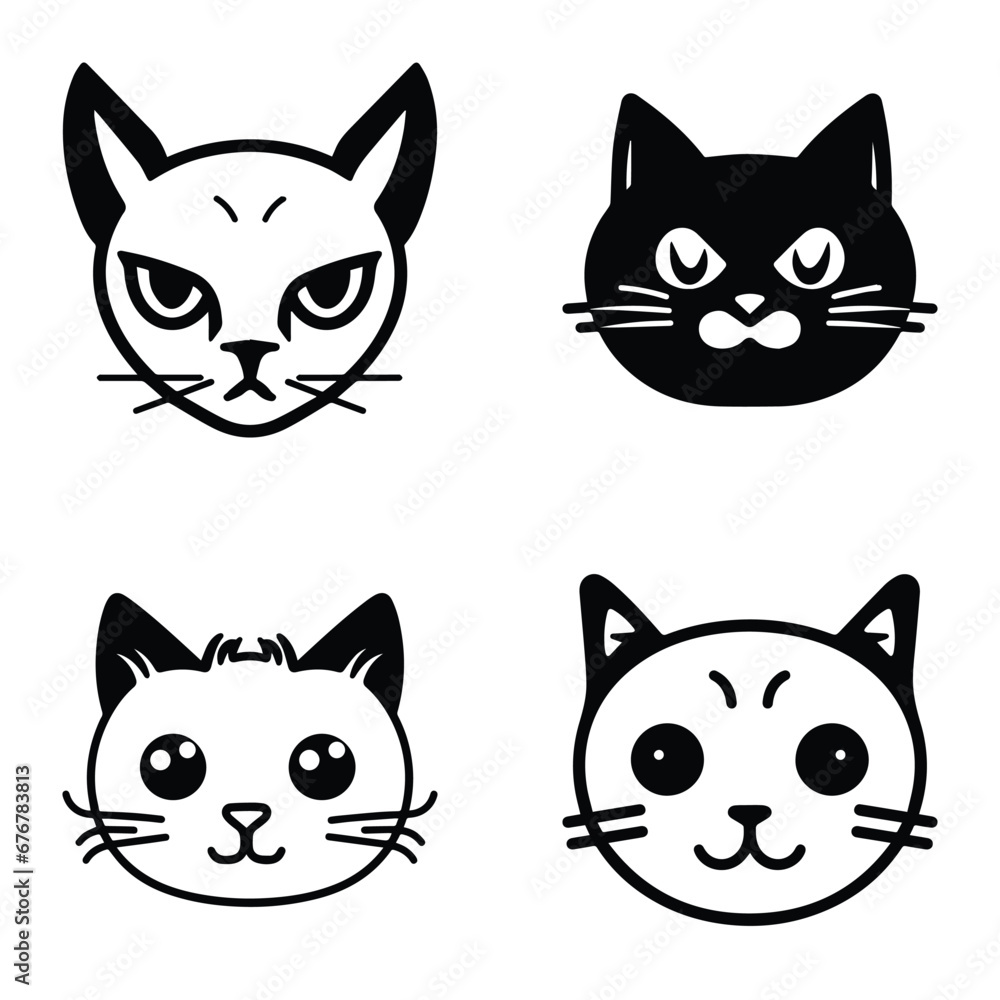 Cats3 Flat Icon Set Isolated On White Background