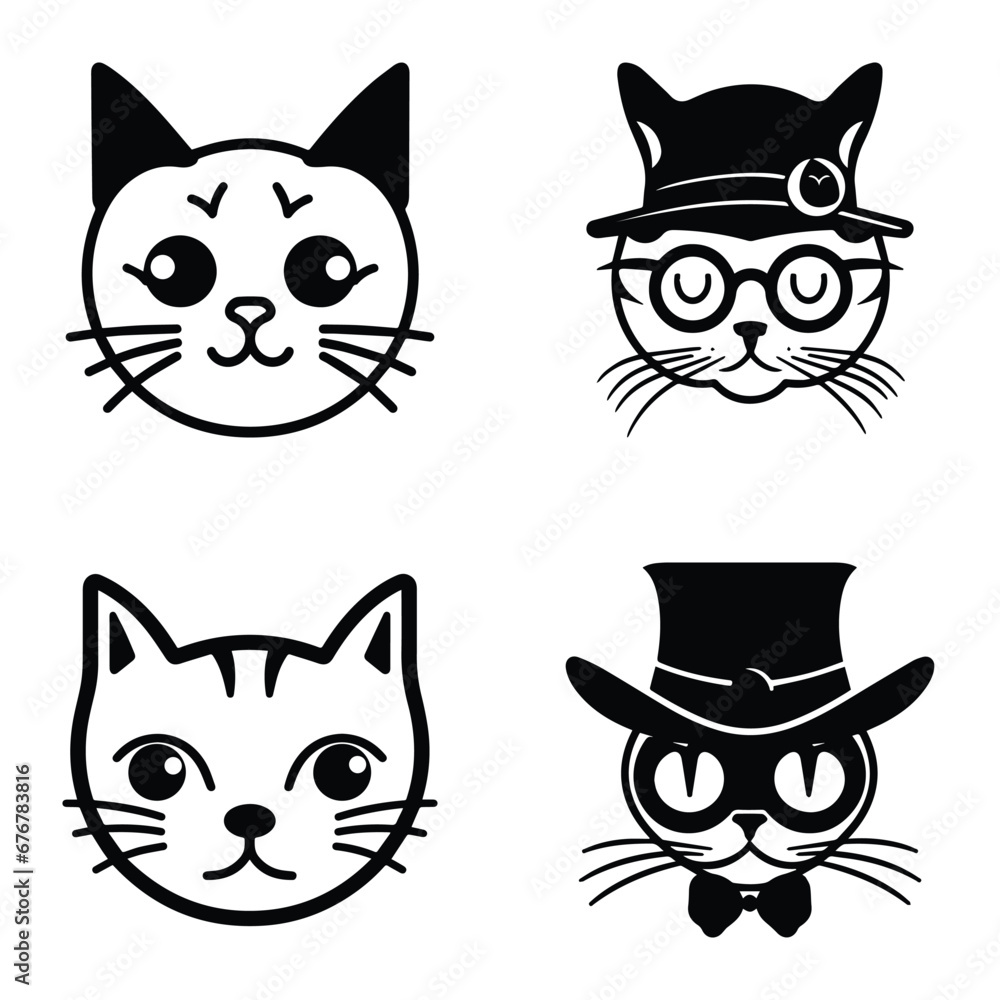 Obraz premium Cats3 Flat Icon Set Isolated On White Background