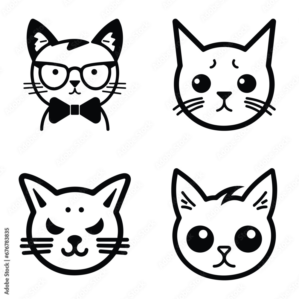 Fototapeta premium Cats3 Flat Icon Set Isolated On White Background