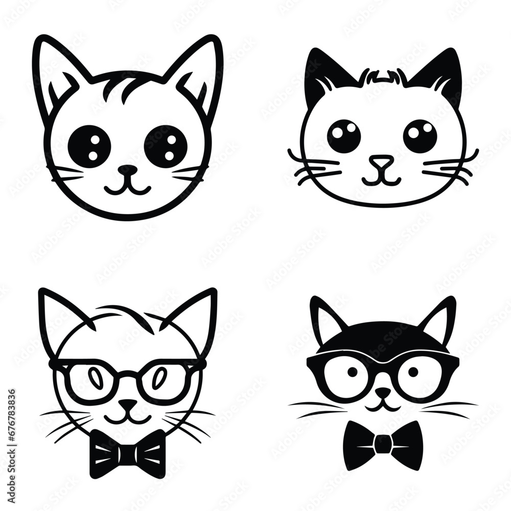 Fototapeta premium Cats3 Flat Icon Set Isolated On White Background