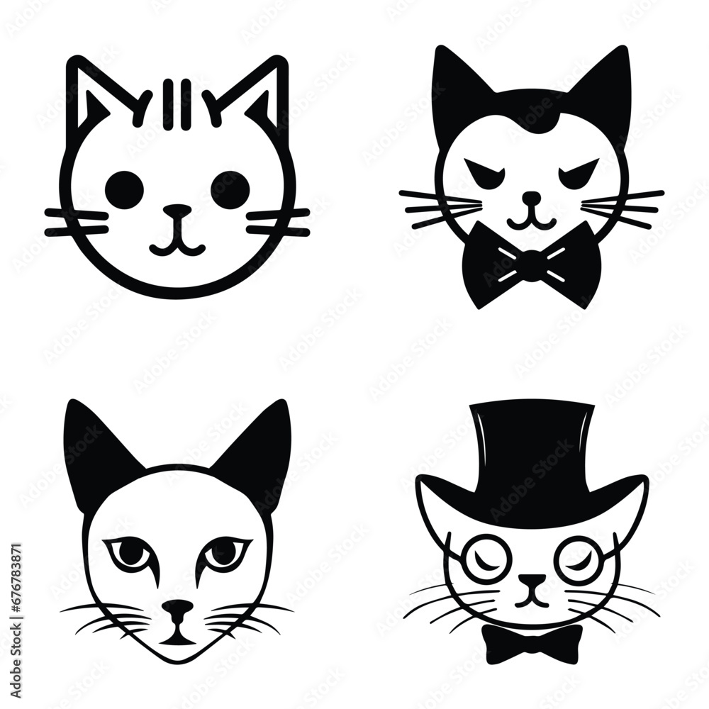Obraz premium Cats3 Flat Icon Set Isolated On White Background