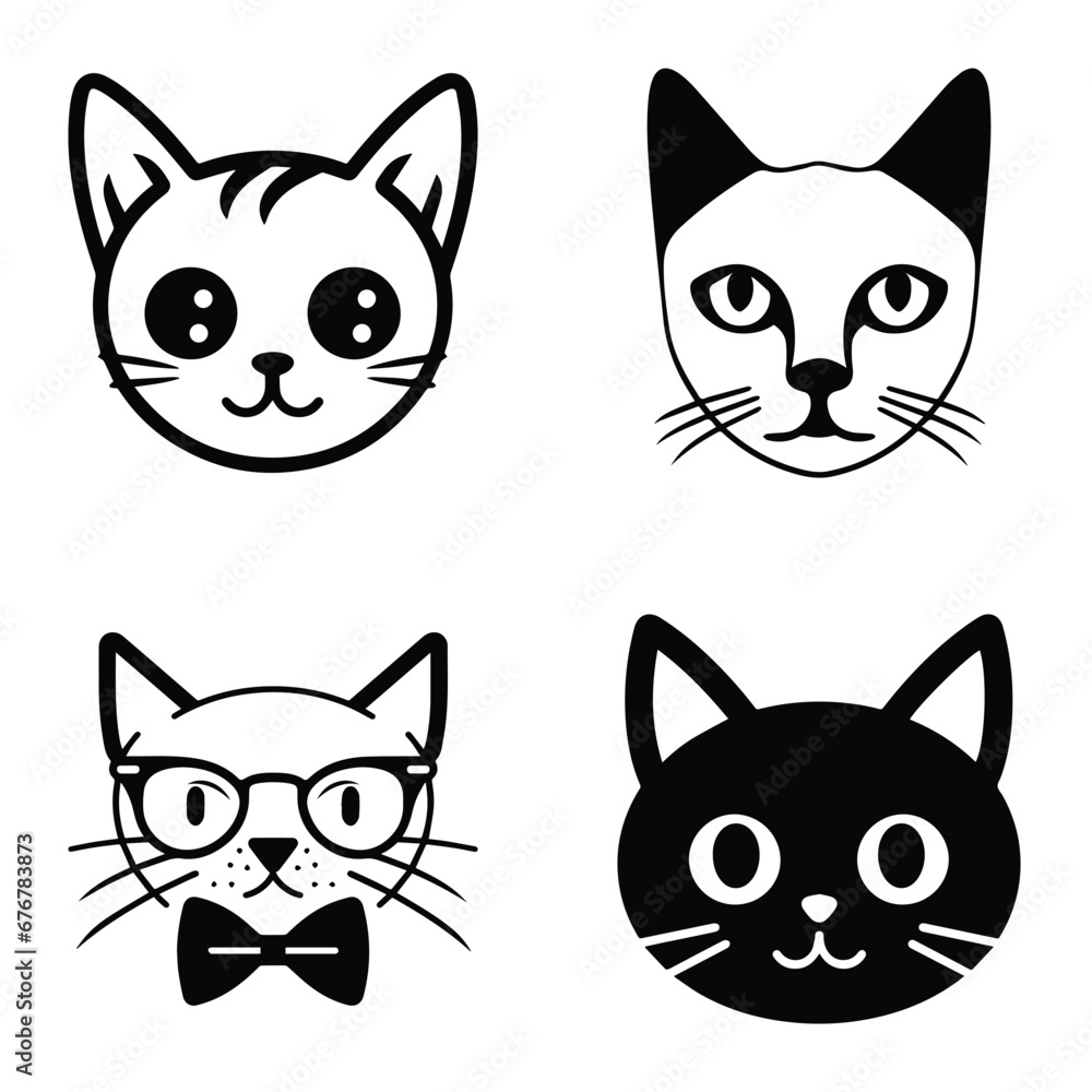 Obraz premium Cats3 Flat Icon Set Isolated On White Background