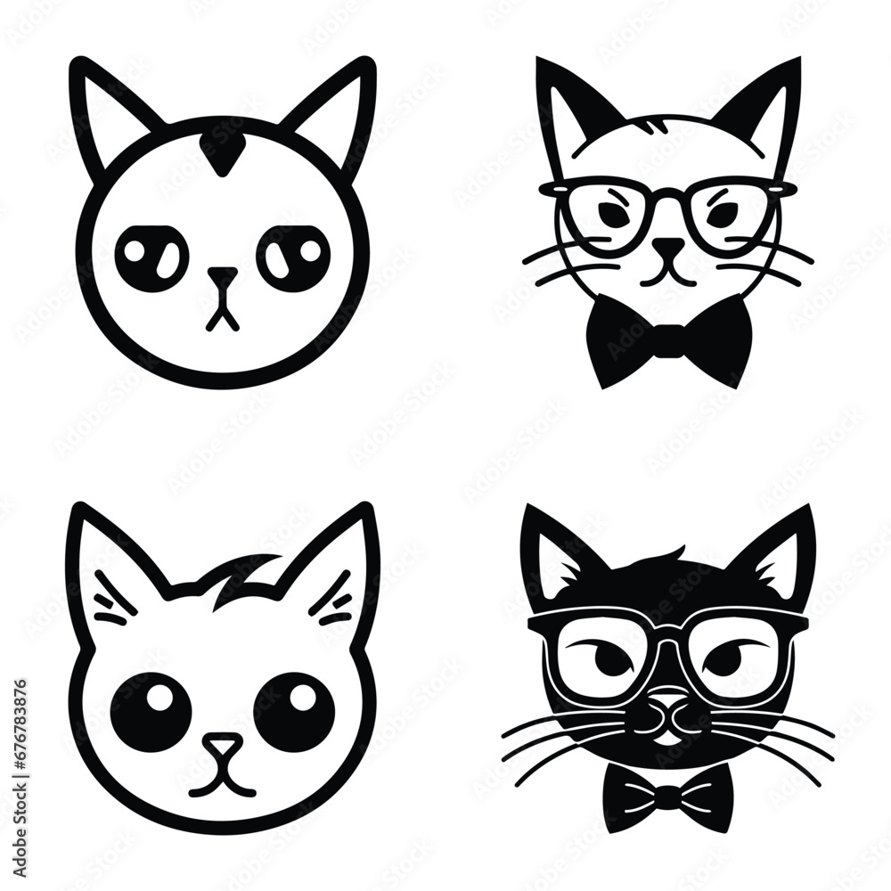 Obraz premium Cats3 Flat Icon Set Isolated On White Background