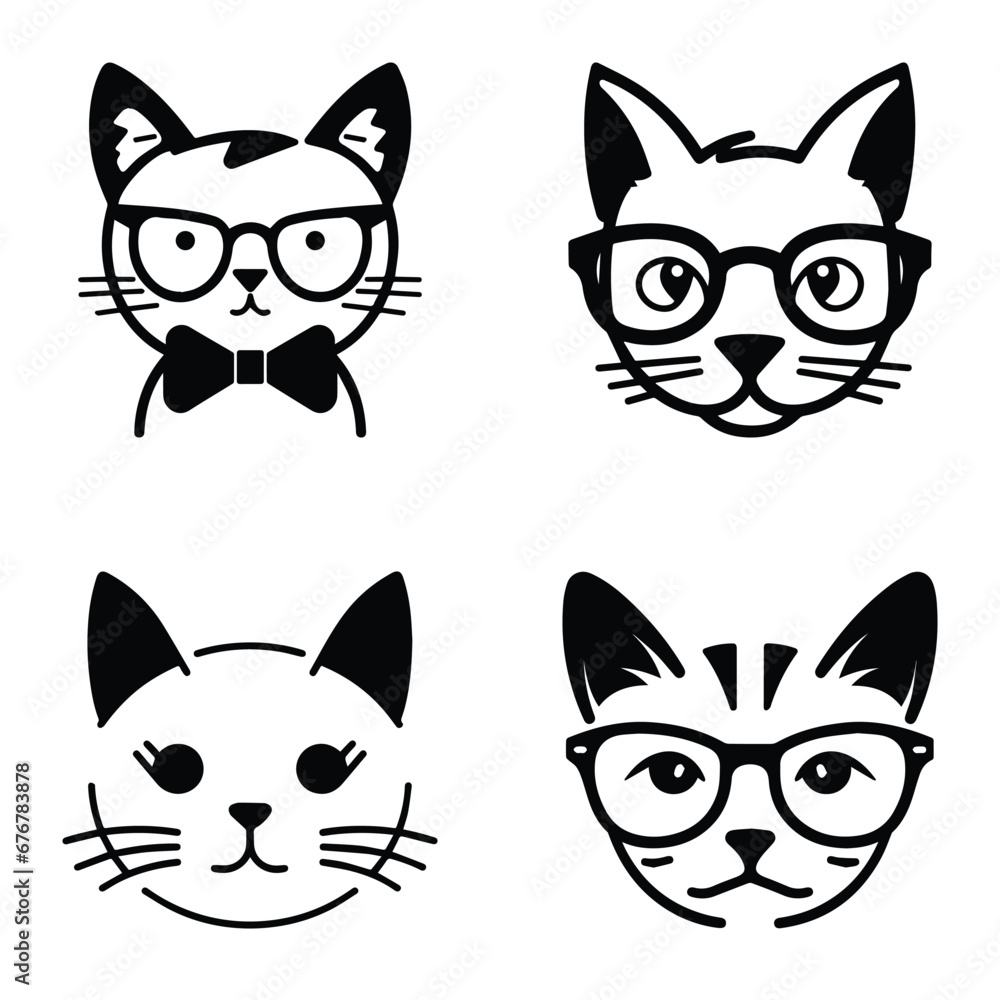 Cats3 Flat Icon Set Isolated On White Background