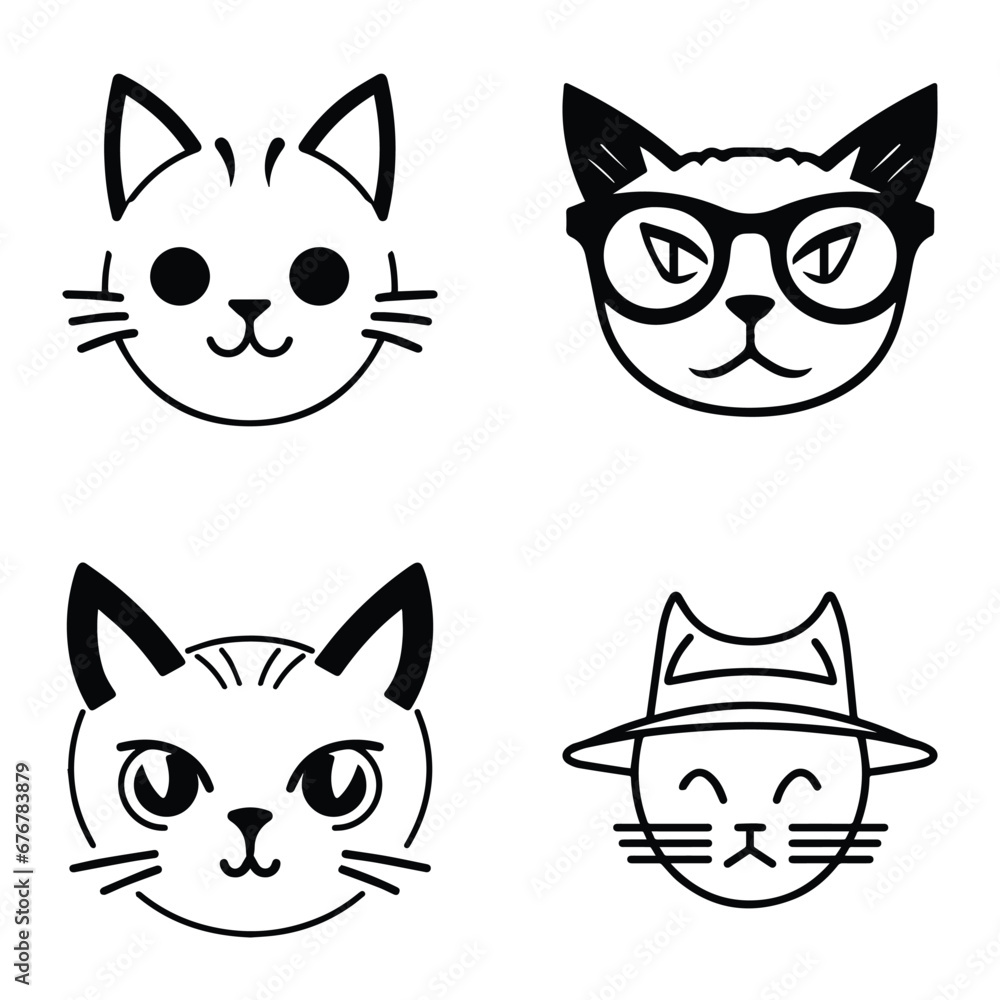 Cats3 Flat Icon Set Isolated On White Background Cats3 Flat Icon Set Isolated On White Background