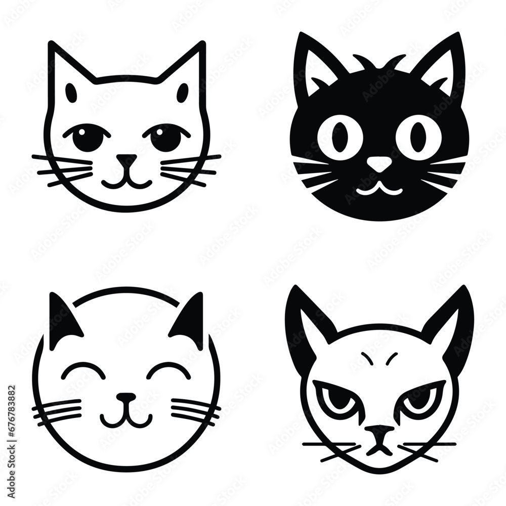 Cats3 Flat Icon Set Isolated On White Background