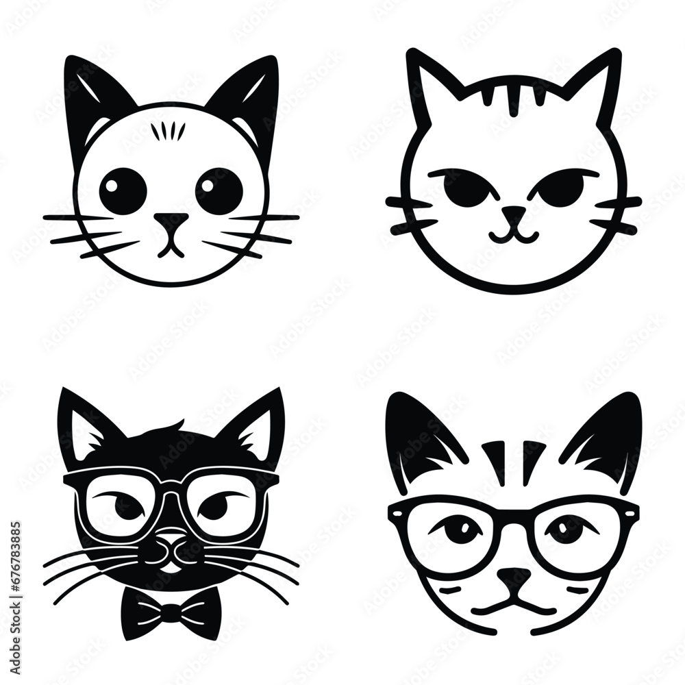 Cats3 Flat Icon Set Isolated On White Background