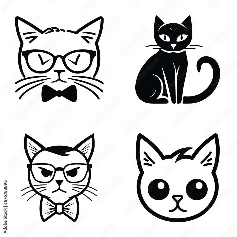 Cats3 Flat Icon Set Isolated On White Background