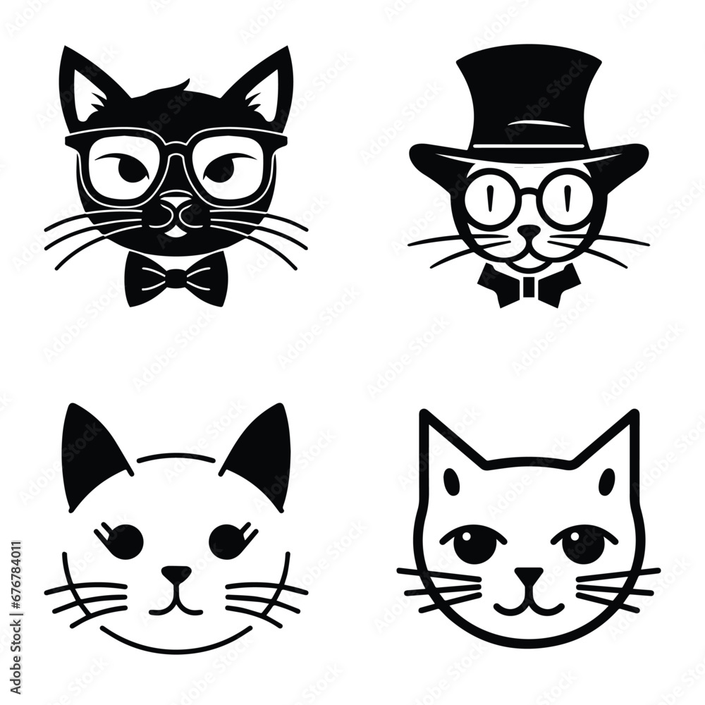 Cats3 Flat Icon Set Isolated On White Background Cats3 Flat Icon Set Isolated On White Background