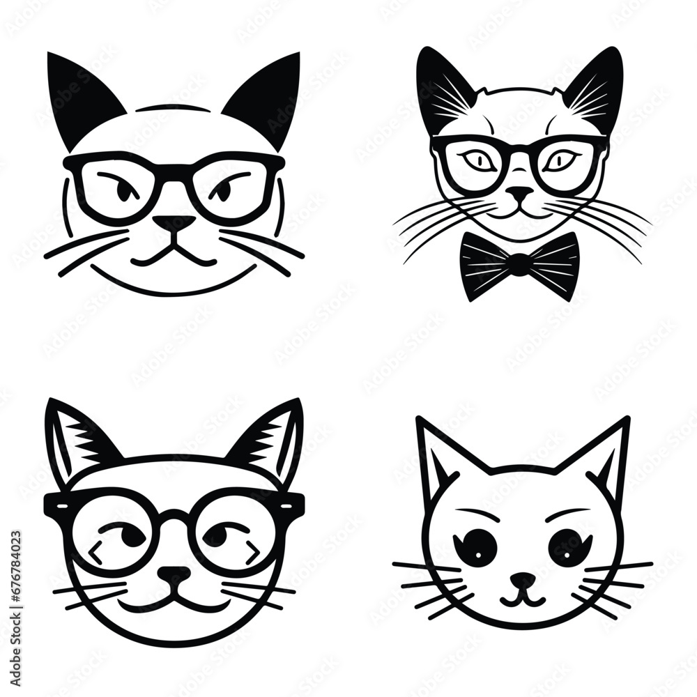 Obraz premium Cats3 Flat Icon Set Isolated On White Background