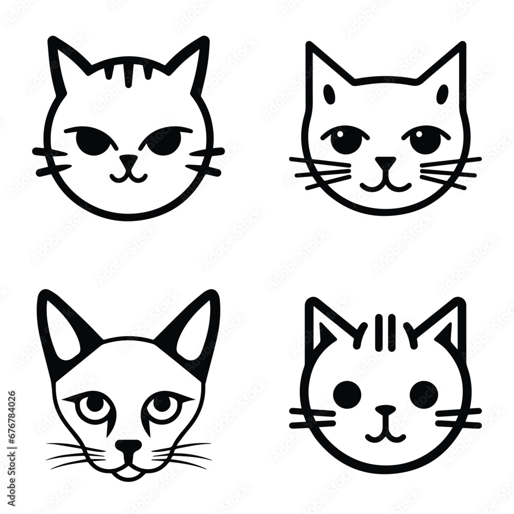 Cats3 Flat Icon Set Isolated On White Background