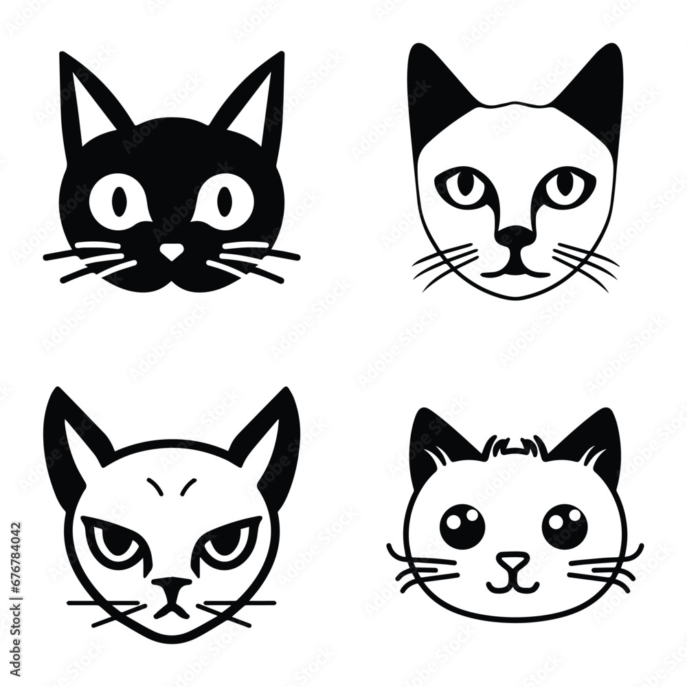 Obraz premium Cats3 Flat Icon Set Isolated On White Background