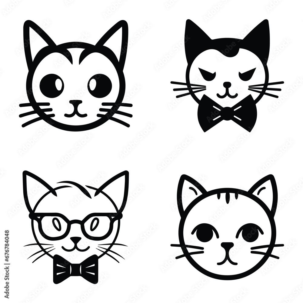 Cats3 Flat Icon Set Isolated On White Background