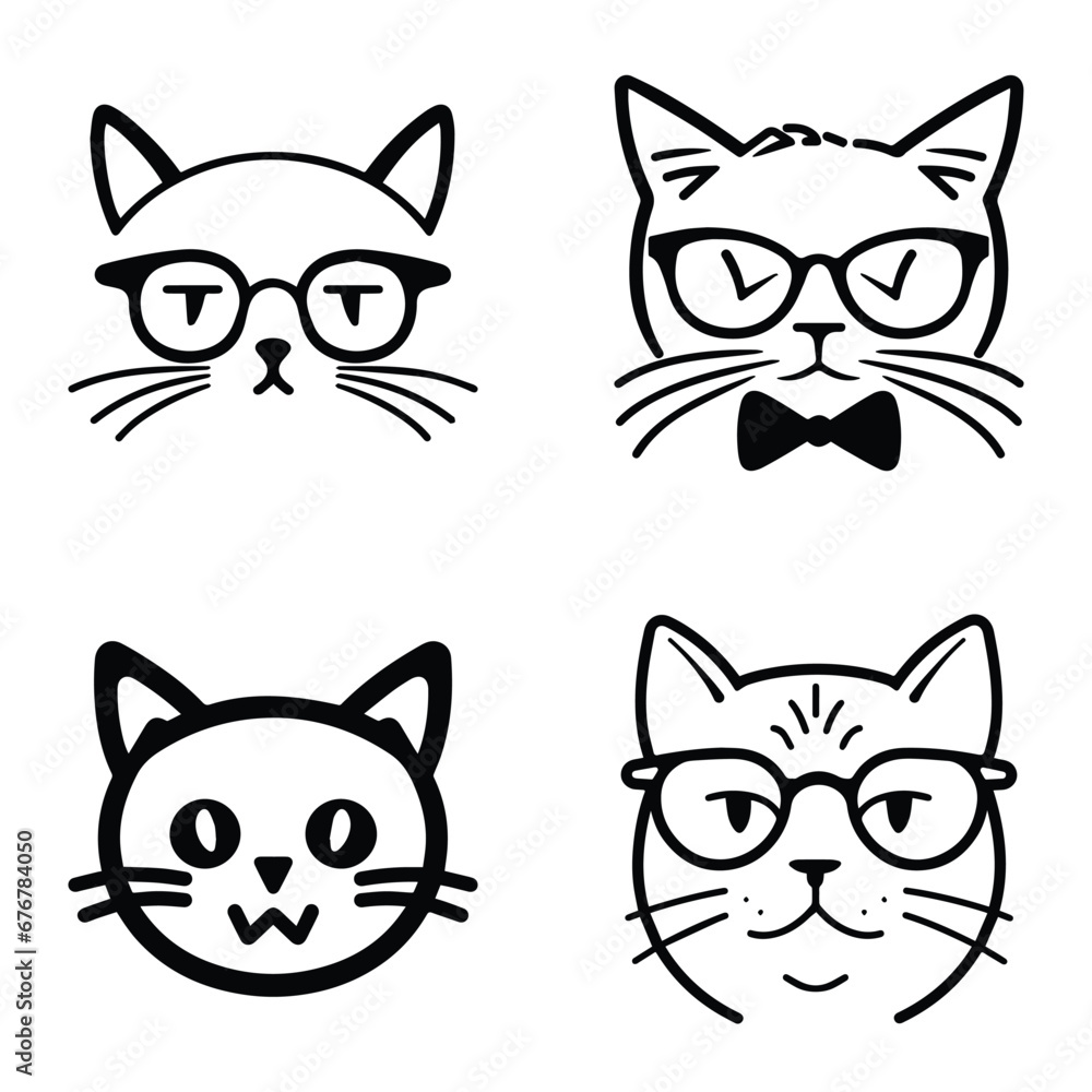 Obraz premium Cats3 Flat Icon Set Isolated On White Background