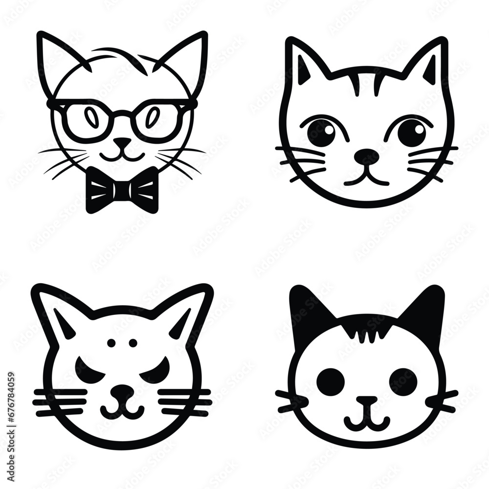 Cats3 Flat Icon Set Isolated On White Background