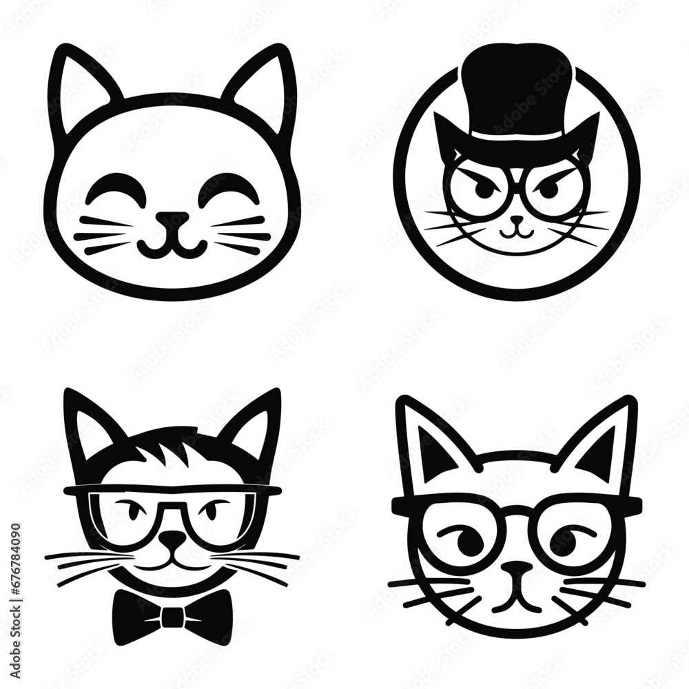 Obraz premium Cats3 Flat Icon Set Isolated On White Background