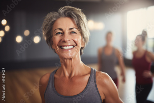 Portrait of a mature caucasian woman in her 60s at a fitness class © Dennis