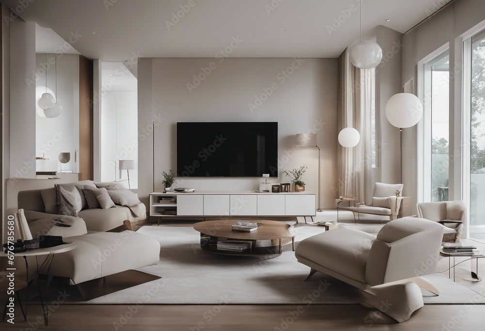 A modern minimalist home interior design with clean lines sleek furniture and neutral color palette A modern minimalist home interior design with clean lines sleek furniture and neutral color palette