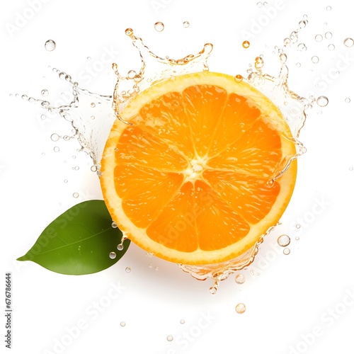 Water splash on sliced orange isolated white background AI generated