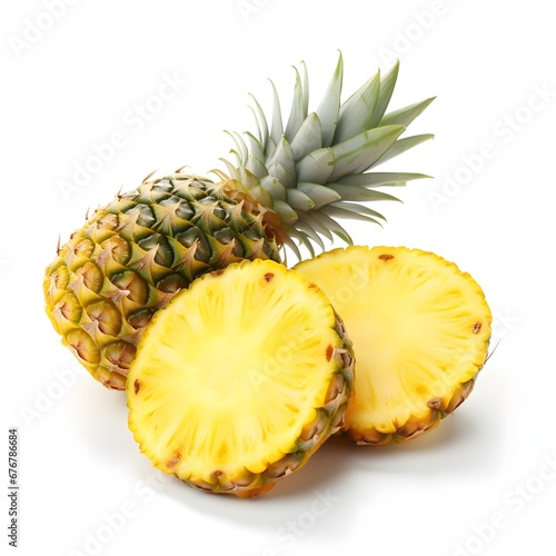 Fresh whole and cut pineapple isolated white background AI generated