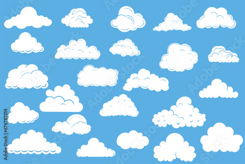 White cloud shape on blue sky set, different clouds icon Collection set, Blue clouds set