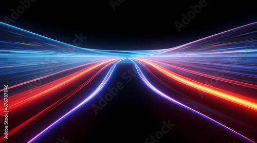 3D render  abstract geometric background of neon linear ring glowing in the dark  minimalist futuristic wallpaper