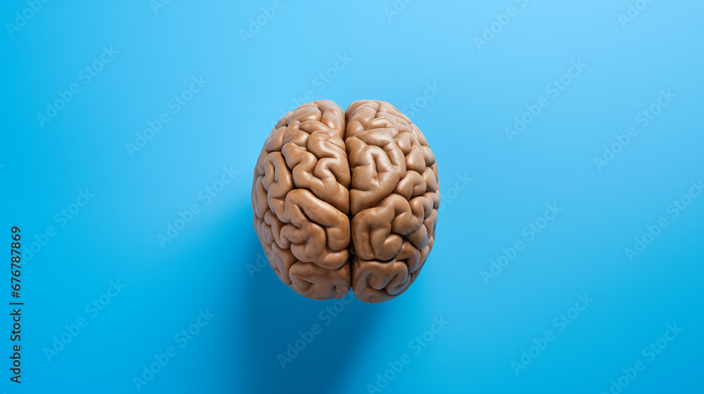 Wallnut Brain: Human Brain Model on Bright Blue Background. Walnut in the Shape of a Brain. Creative Concept of a Healthy Brain Wallnut Brain: Human Brain Model on Bright Blue Background. Walnut in the Shape of a Brain. Creative Concept of a Healthy Brain