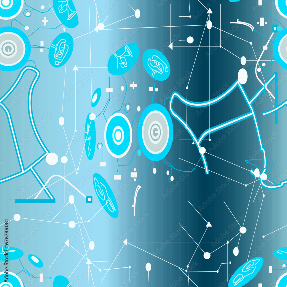 Seamless background pattern with various technological elements. Vector ...