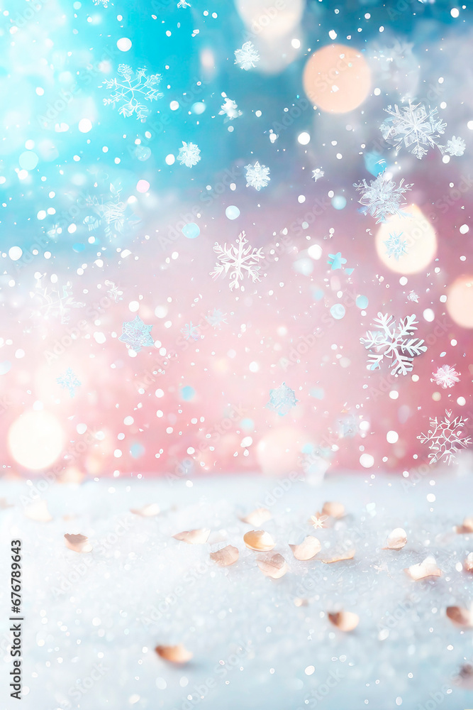 Winter blurred texture with snow and bokeh lights. Christmas background with color mixing sparkling glitter confetti. Winter blurred texture with snow and bokeh lights. Christmas background with color mixing sparkling glitter confetti.