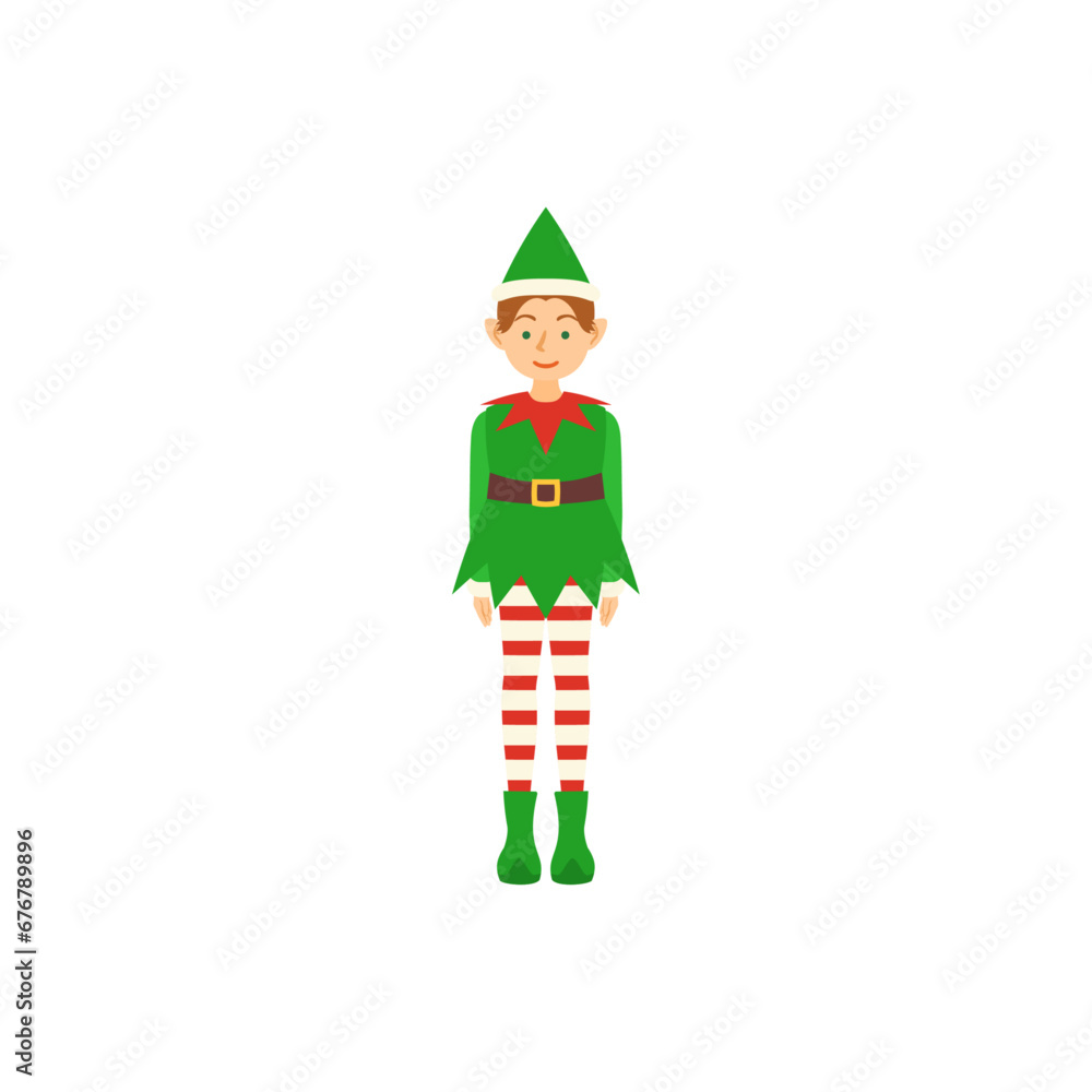 クリスマスのエルフ(緑色の服)。フラットなベクターイラスト。 Christmas elf dressed in green. Flat designed vector illustration. クリスマスのエルフ(緑色の服)。フラットなベクターイラスト。 Christmas elf dressed in green. Flat designed vector illustration.