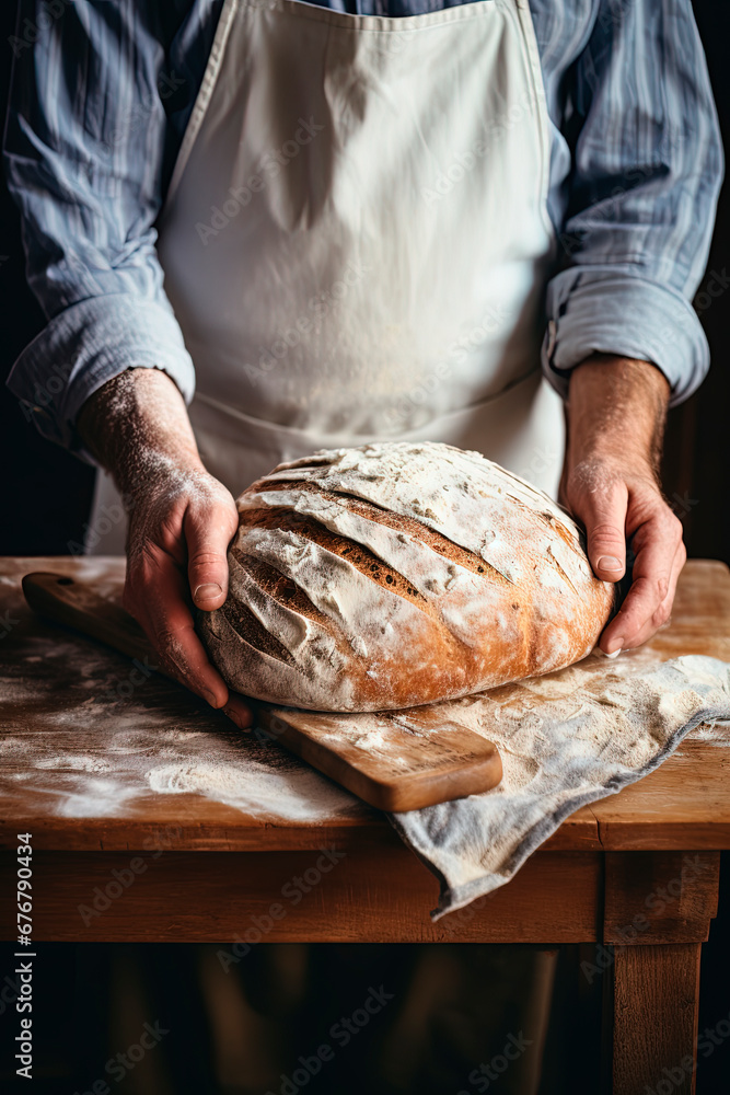 Bread baking process. Bakery. Generative AI