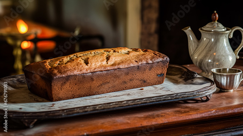 Banana bread in English country cottage, baking food and easy recipe idea for menu, food blog and cookbook