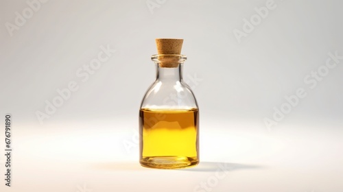 Clear glass bottle filled with oil white background Ai generative