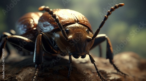 Extreme macro rhinocerous beetle cinematic photo Ai generative © Abonti