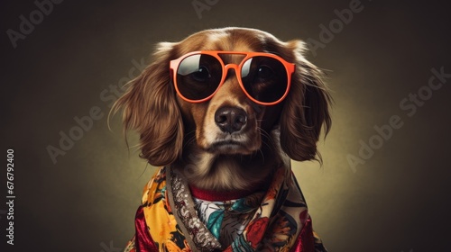 Cute dog wearing orange sunglasses and in a good fashion  © MirkanRodi