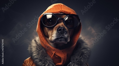 Funny dog with hoodie and sunglasses