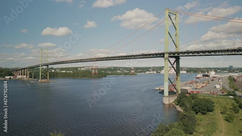 Drone shot on a bridge A. Murray MacKay Bridge. Halifax, Nova Scotia, Canada photo