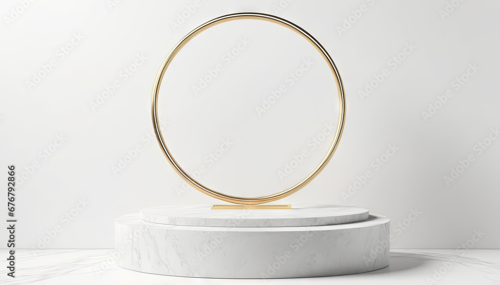 3d display podium, abstract white background with golden ring 3d display podium, abstract white background with golden ring