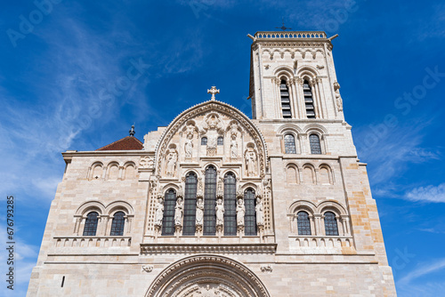 upper exterior of basilica of saint mary magdelene former benedictine and cluniac monastery vezelay france photo