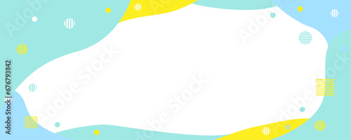 水色と黄色とエメラルドグリーン　弾ける泡のポップな図形のフレーム