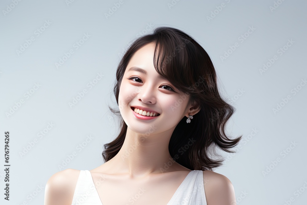 Beautiful Asian woman smiles and radiates happiness, showcasing her healthy, glowing skin. Generative AI Beautiful Asian woman smiles and radiates happiness, showcasing her healthy, glowing skin. Generative AI