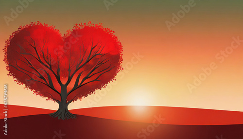  Red heart shaped tree at sunset