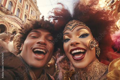 Selfie of interracial people in venice carnival masquerade © Ryan
