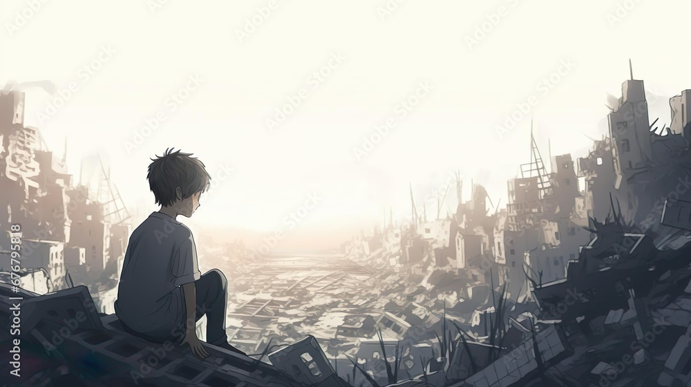 Fototapeta premium a sad boy in front of col