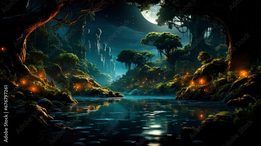 custom made wallpaper toronto digitalA night where forest fantasies take flight, enveloped in magic, the green foliage sparkles under the tender dance of firefly luminescence.