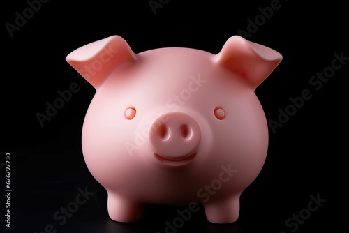 A close-up of a pink toy pig, cute adorable piglet piggy bank, black background
