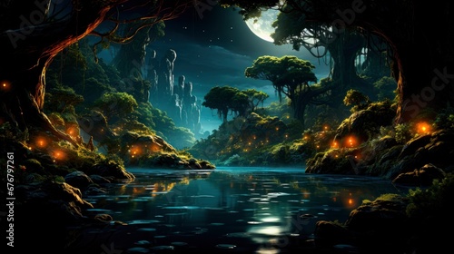 Wallpaper Mural A night where forest fantasies take flight, enveloped in magic, the green foliage sparkles under the tender dance of firefly luminescence. Torontodigital.ca