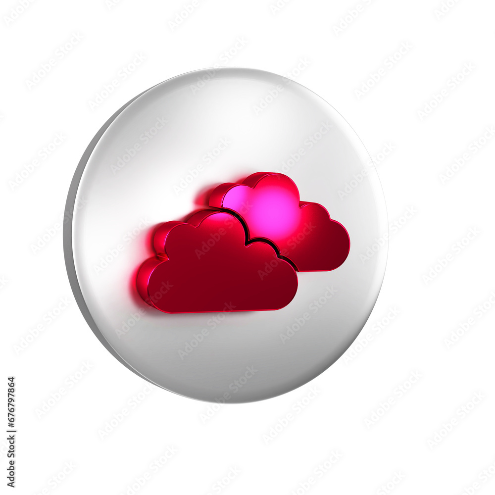 Red Cloud icon isolated on transparent background. Silver circle button. Red Cloud icon isolated on transparent background. Silver circle button.